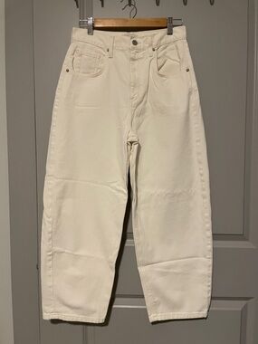 High-Rise Cream Wide-Leg Barrel Jeans